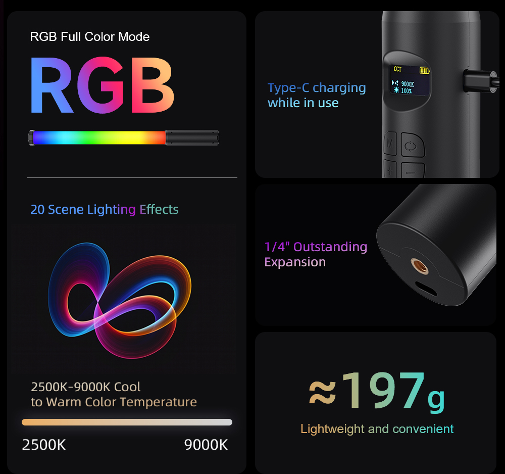 LUXCEO P300 RGB Tube 5W 380LM  - Photography Youtube ulasan dan harga